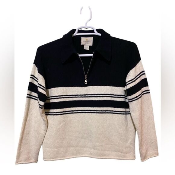 VTG 90s Express Tricot Quarter Zip Sweater Striped Rugby Boxy Oversized SZ Small - Picture 2 of 10